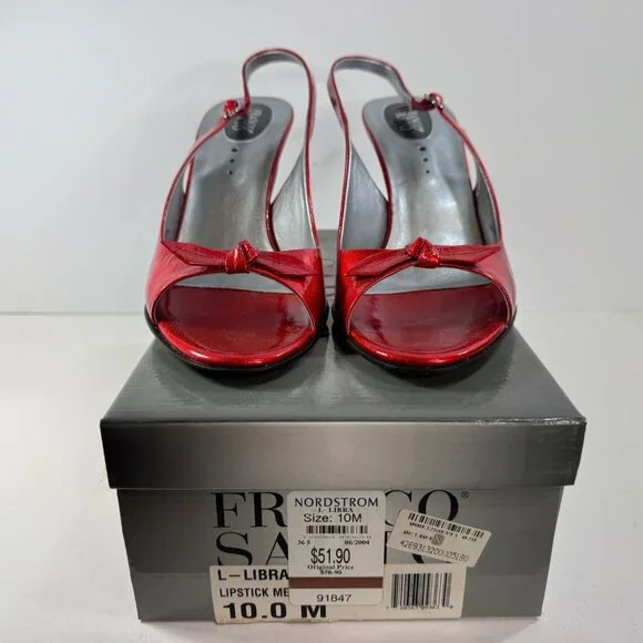 Franco Sarto Cherry Red Patent Leather sling back peep toe heels sz 10M - Picture 8 of 9